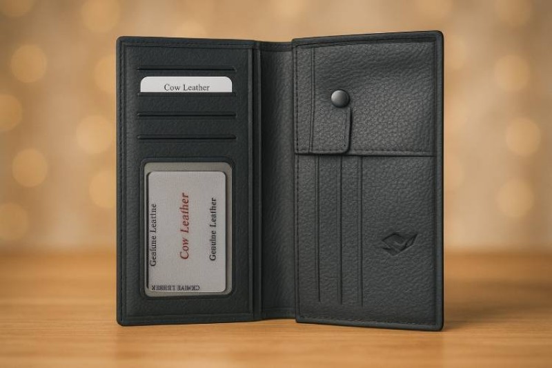 Sunnaah Premium Genuine Cow Leather Hybrid Wallet – Multi-Functional Slim Bifold for Men with Bike Document Slot